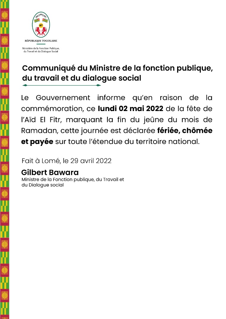 lundi 2 mai férié